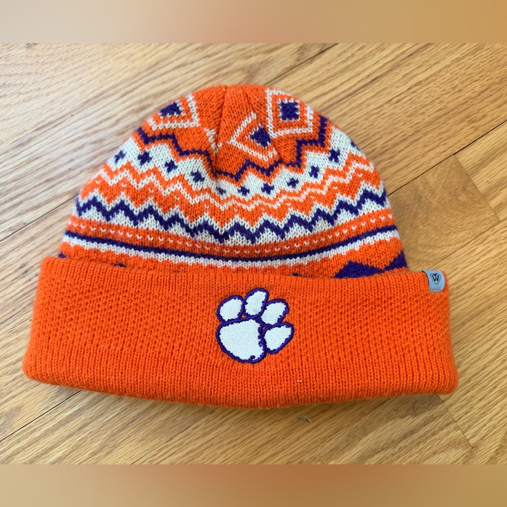 Clemson Tigers Knit Beanie Hat Orange Fair Isle Top of the World Cuffed Winter
